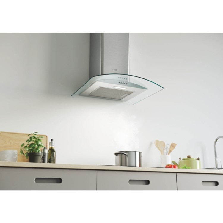 Candy 60cm Chimney Cooker Hood With Curved Glass Canopy - Stainless Steel