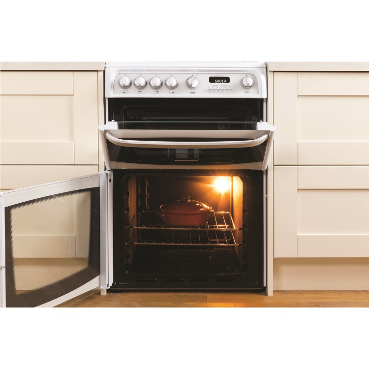GRADE A2 - Hotpoint CH60DHWFS Harrogate Double Oven 60cm Dual Fuel Cooker - White