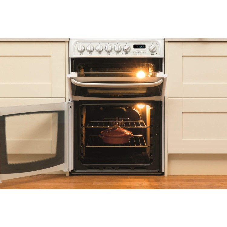 GRADE A1 - Hotpoint CH60EKWS Kendal 60cm Double Oven Electric Cooker With Ceramic Hob - White
