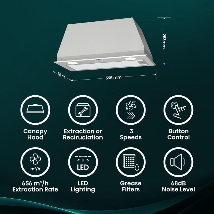 Hisense 60cm Canopy Cooker Hood – Stainless Steel