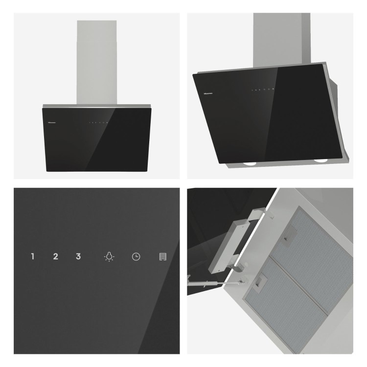 Hisense 60cm Angled Cooker Hood - Black