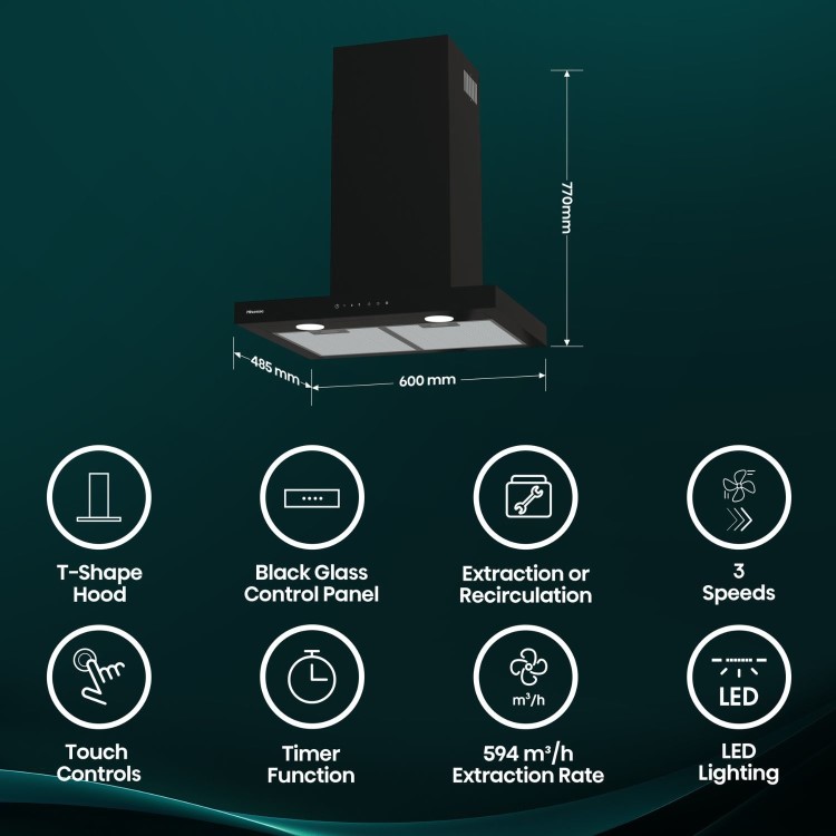 Hisense 60cm Chimney Cooker Hood - Black