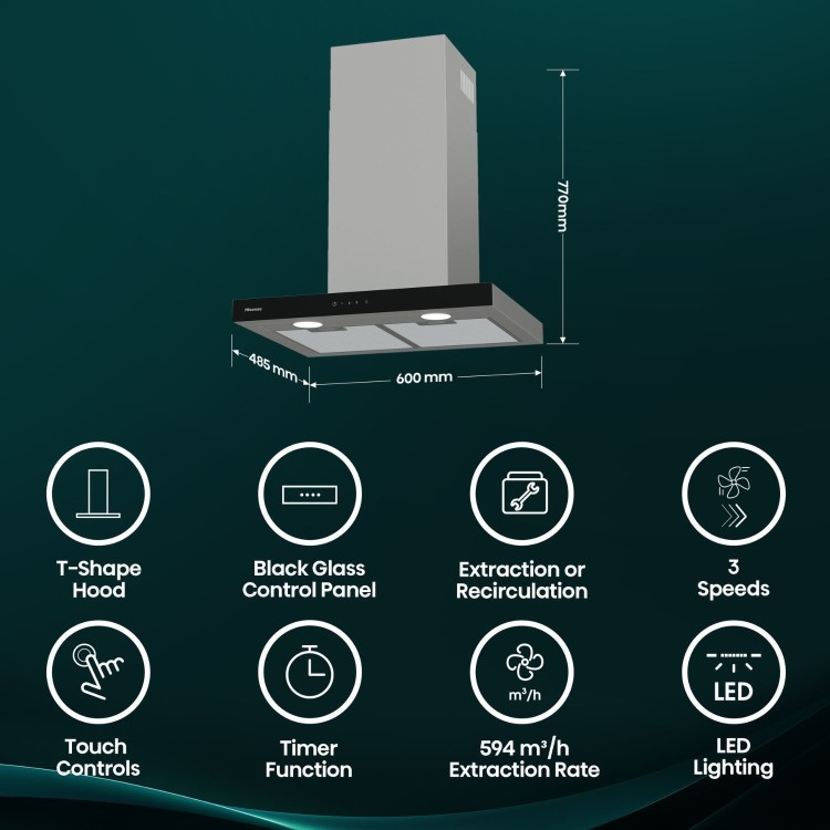 Hisense 60cm Chimney Cooker Hood – Stainless Steel