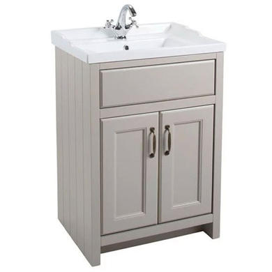 Grey Traditional Bathroom Free Standing Vanity Unit & Basin - W615mm
