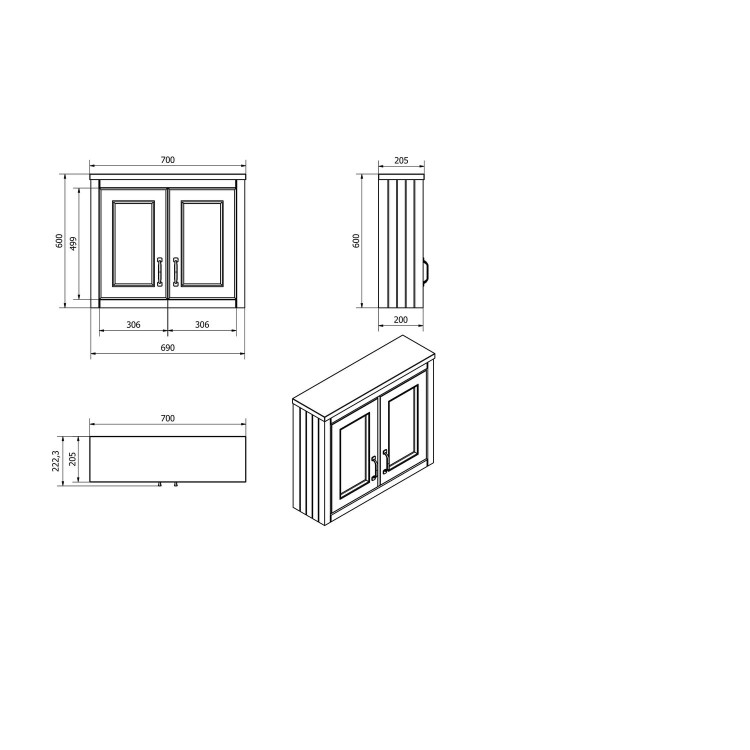 Grey Traditional Bathroom Mirror Cabinet - W700mm