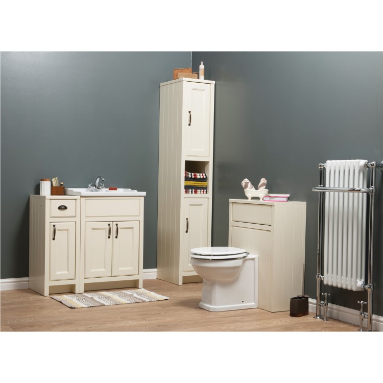 White Traditional Free Standing Tall Bathroom Storage Cabinet - H1900mm