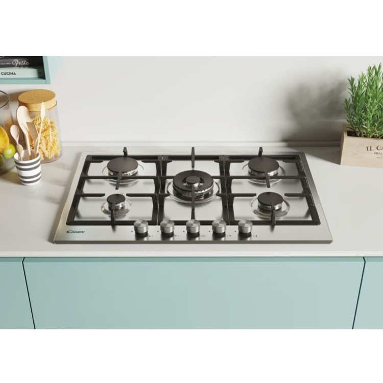 Candy Moderna 75cm 5 Burner Gas Hob - Stainless Steel