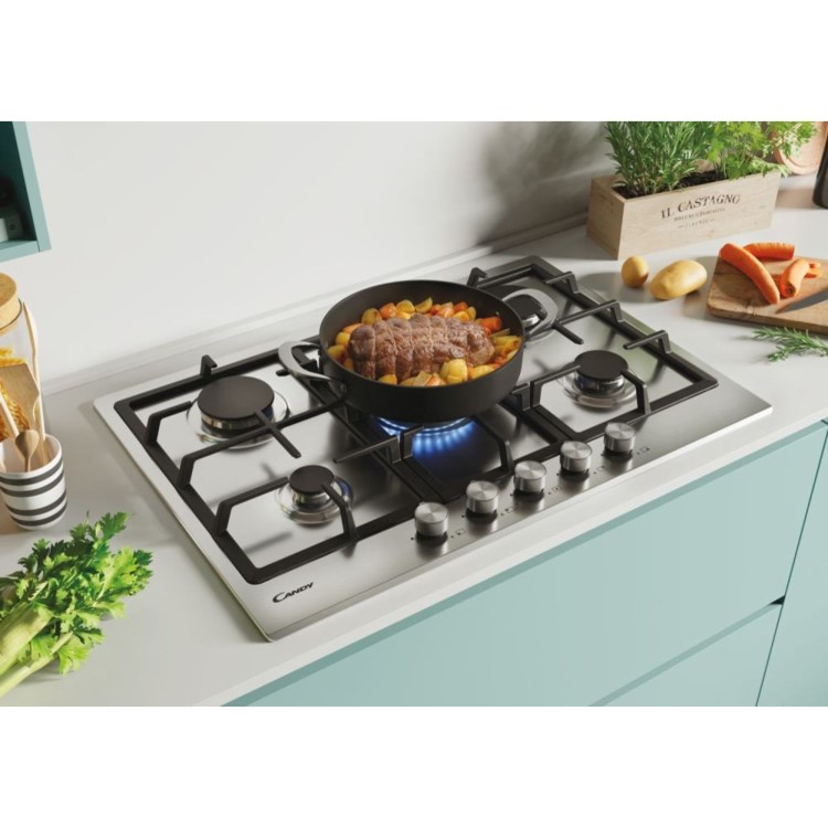 Candy Moderna 75cm 5 Burner Gas Hob - Stainless Steel