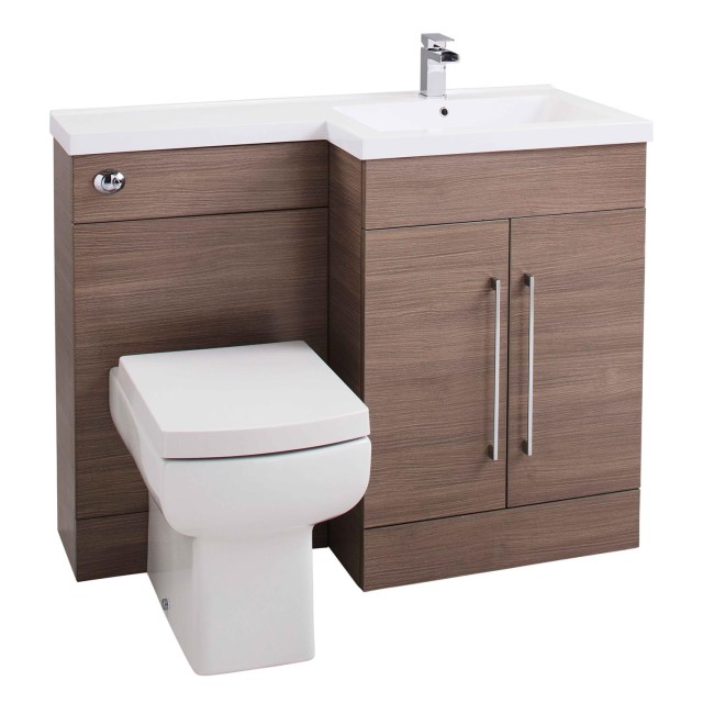 Oak Right Hand Bathroom Vanity Unit & Basin Furniture Suite - W1090mm - Includes Mid Edge Basin Only
