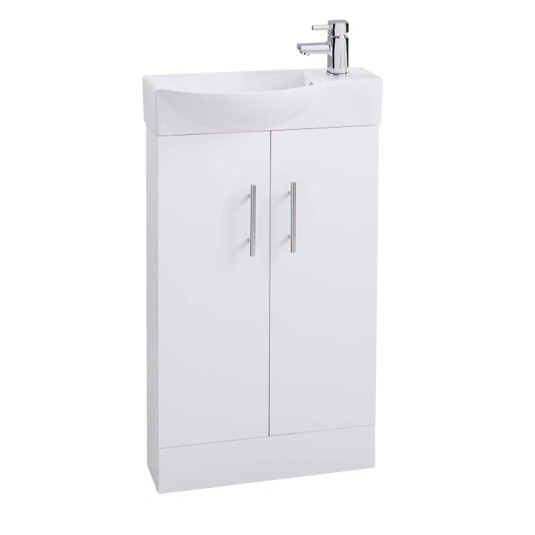White Double Door Bathroom Vanity Unit & Basin - W505 x H885mm