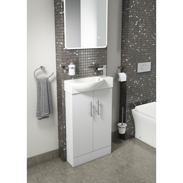 White Double Door Bathroom Vanity Unit & Basin - W505 x H885mm