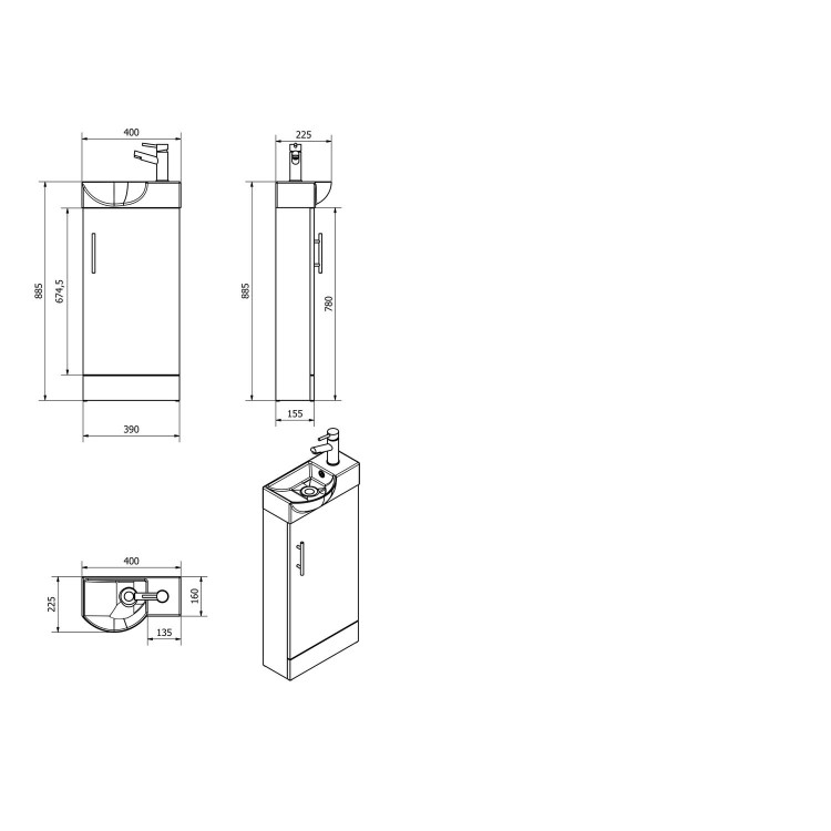400mm Black Cloakroom Vanity Unit with Basin