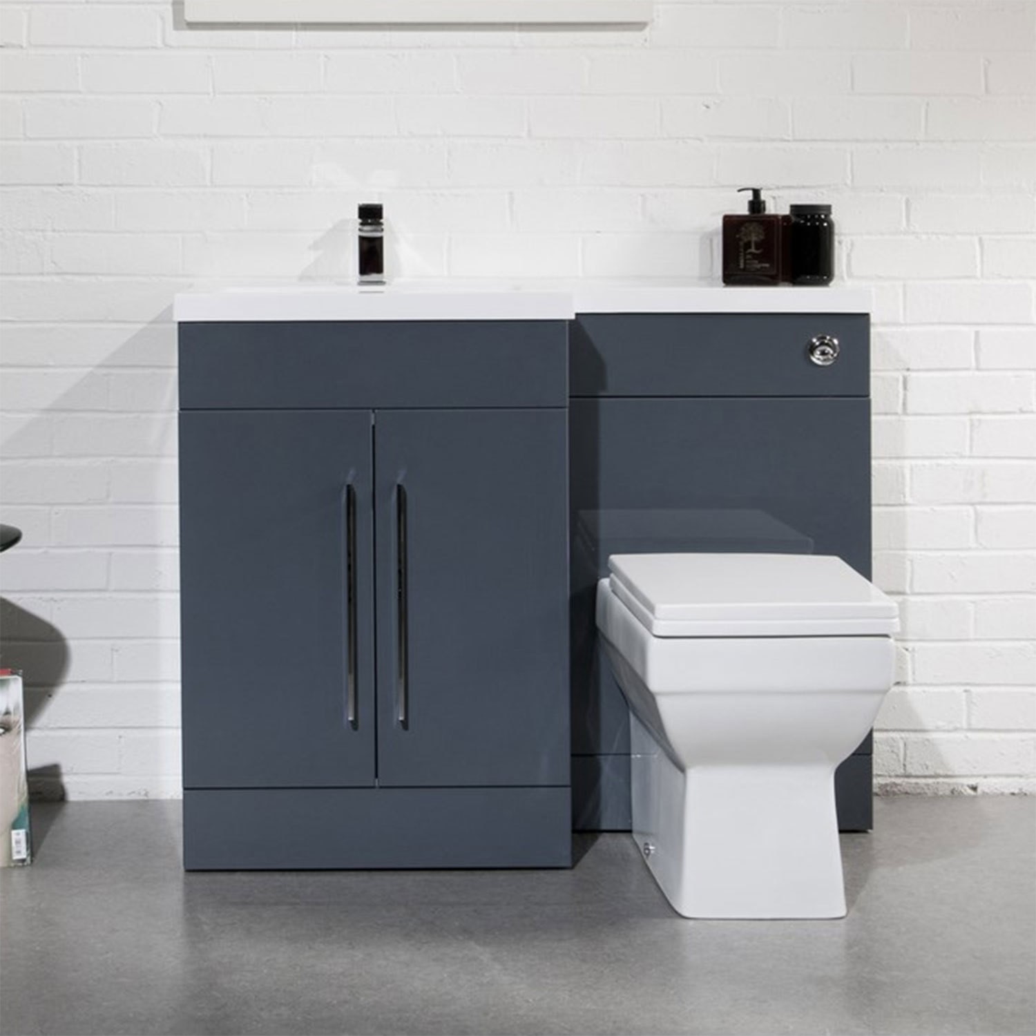 Anthracite Bathroom Vanity Unit Furniture Suite Left Hand W1090mm