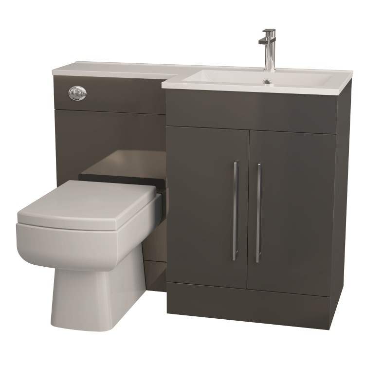 Anthracite Bathroom Vanity Unit Furniture Suite Right Hand - W1090mm - Includes Thin Edge Basin Only