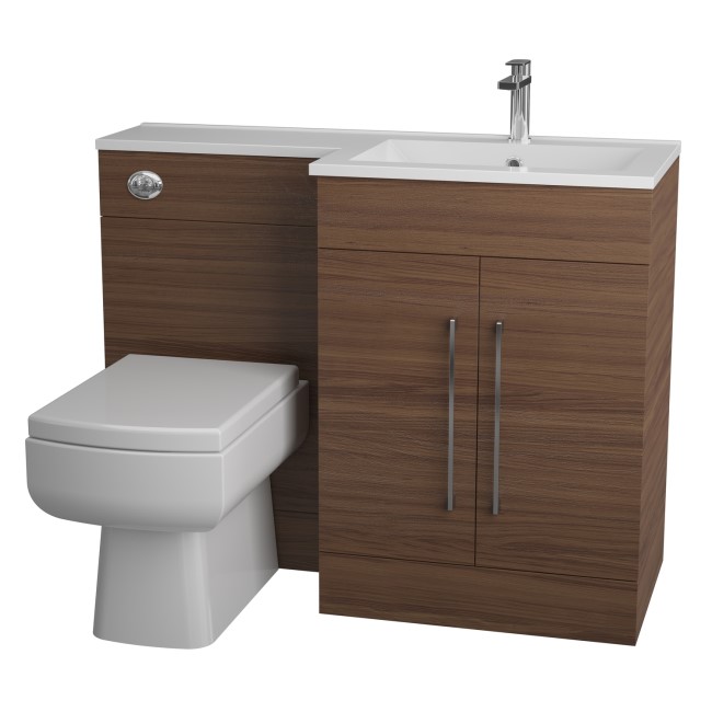 Walnut Bathroom Vanity unit Furniture Suite Right Hand - W1090mm - Includes Thin edge Basin Only