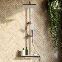 GRADE A1 - Chrome Thermostatic Mixer Shower Set with Push Button & Shelf - Mika
