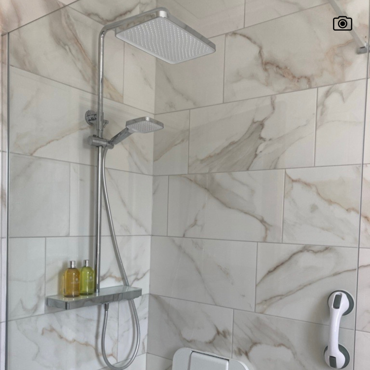 Chrome Thermostatic Mixer Shower Set with Push Button & Shelf - Mika
