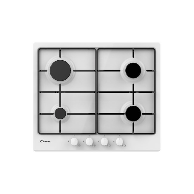 Candy CHW6BRWW 59cm Four Burner Gas Hob With Enamelled Pan Stands - White