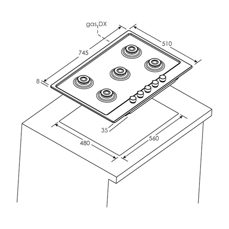 Candy 75cm 5 Burner Gas Hob - Stainless Steel