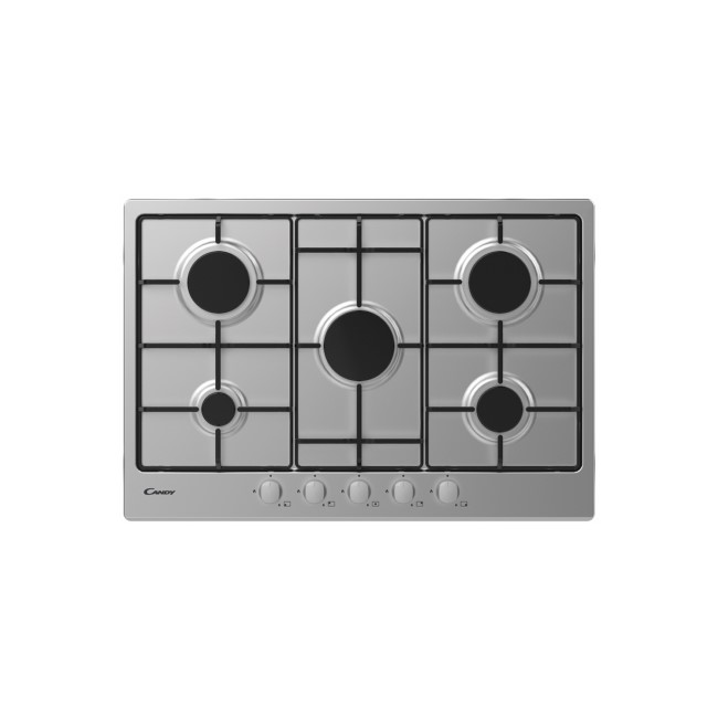 Candy CHW7X 75cm Five Burner Gas Hob - Stainless Steel With Enamelled Pan Stands
