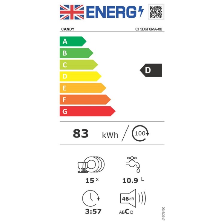 Candy Rapido Integrated Dishwasher - Smart Wi-Fi D-Rated Silver control panel