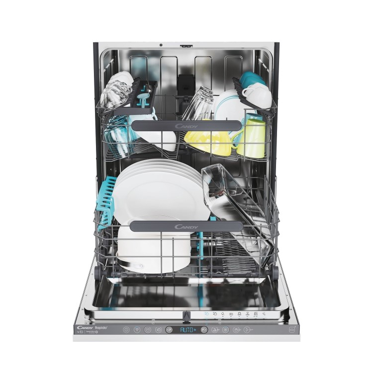 Candy Rapido Fully Integrated Dishwasher - Smart Wi-Fi, D-Rated, Silver control panel