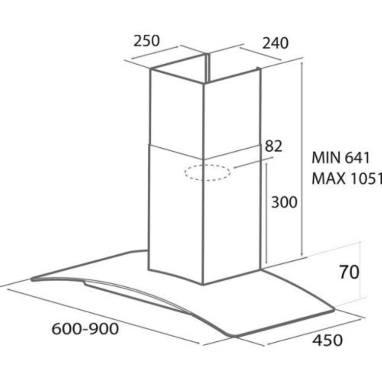 GRADE A1 - Elica CIRCUS-HE-70 High Performance Curved Glass 70cm Chimney Cooker Hood Stainless Steel