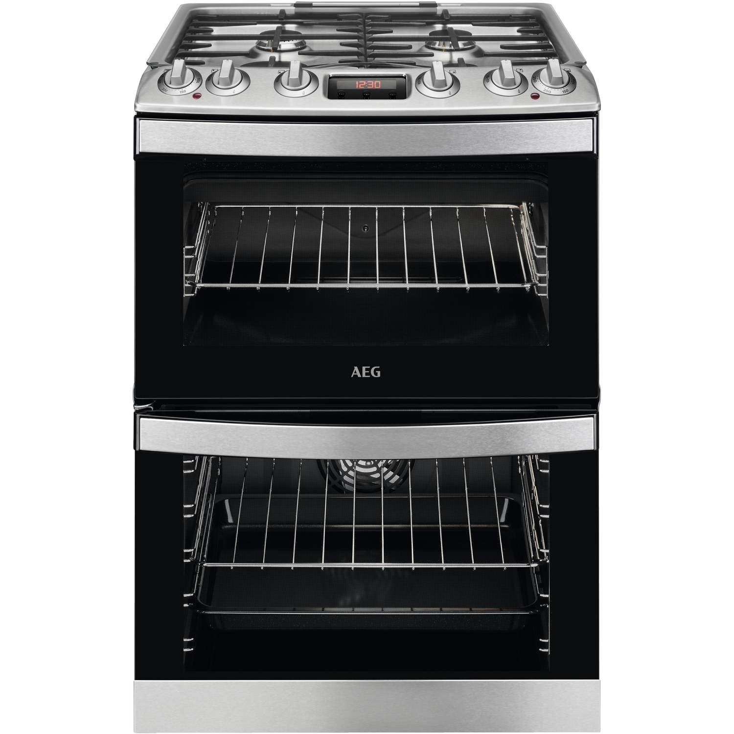 AEG 60cm Double Oven Dual Fuel Cooker with Lid - Stainless Steel