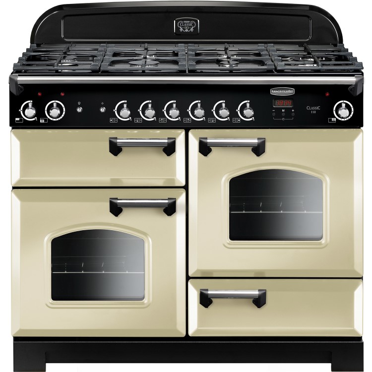 Rangemaster Classic 110cm Gas Range Cooker - Cream & Chrome
