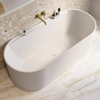 Matt White Freestanding Double Ended Bath with Ledge 1700 x 765mm - Clara Matt White Freestanding Double Ended Bath with Ledge 1700 x 765mm - Clara
