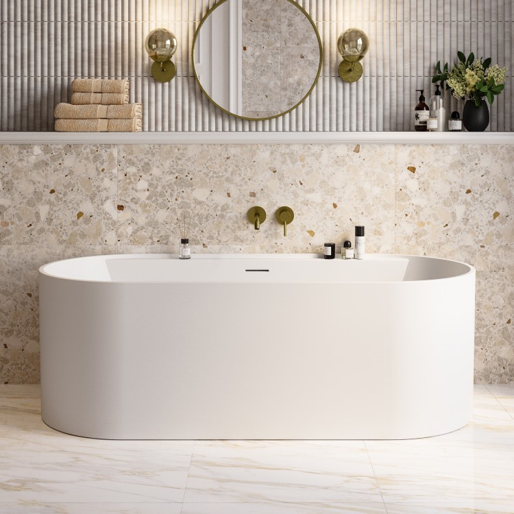 Matt White Freestanding Double Ended Bath with Ledge 1700 x 765mm - Clara