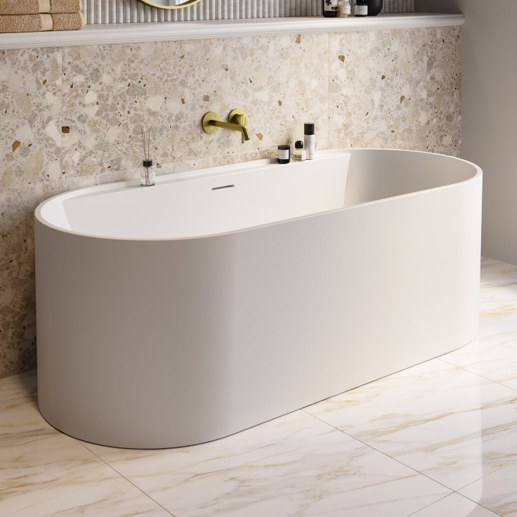 Matt White Freestanding Double Ended Bath with Ledge 1700 x 765mm - Clara