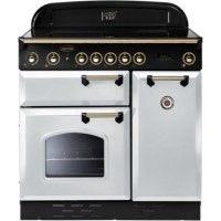 Rangemaster 68340 Classic 90cm Electric Range Cooker With Ceramic Hob - White And Brass