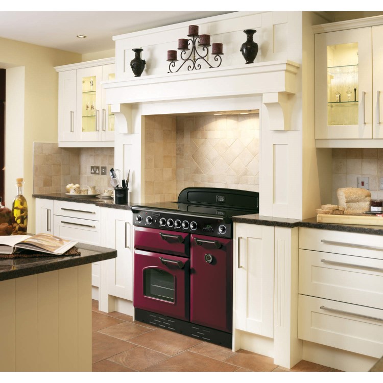 Rangemaster 87750 Classic 90cm Electric Range Cooker With Induction Hob - Cranberry And Brass