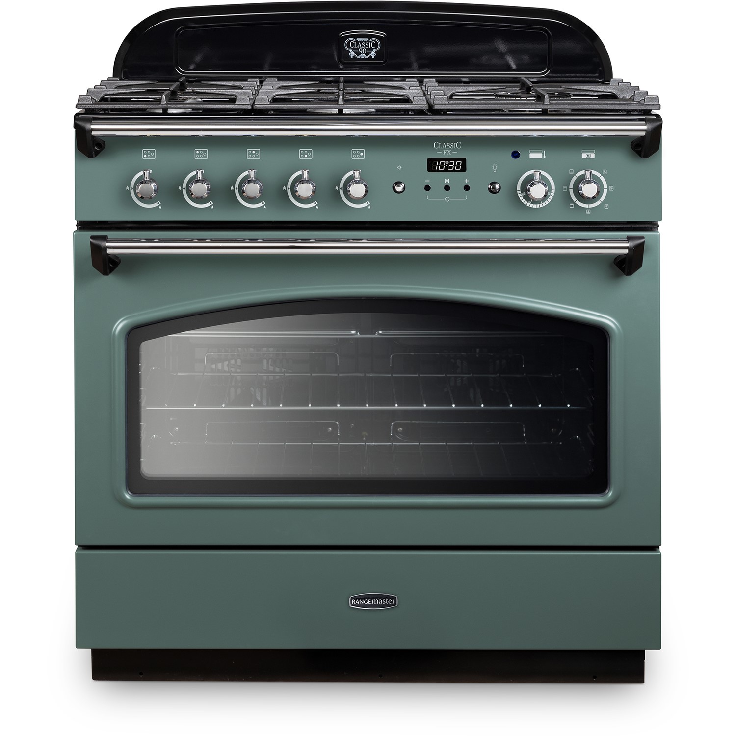 Rangemaster CLAS90FXDFFMGC Classic 90cm Dual Fuel Range Cooker - Mineral Green & Chrome