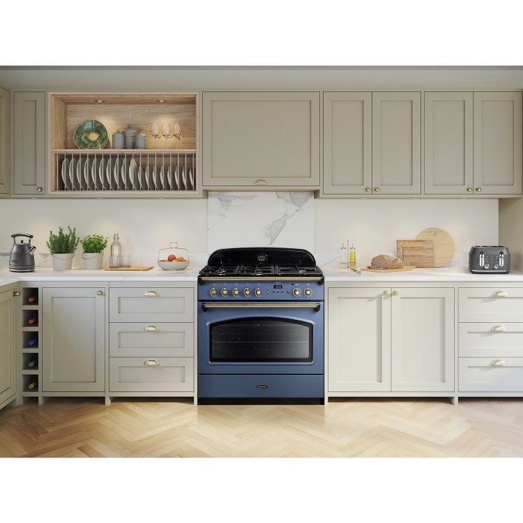 Rangemaster Classic 90cm Dual Fuel Range Cooker - Stone Blue & Chrome