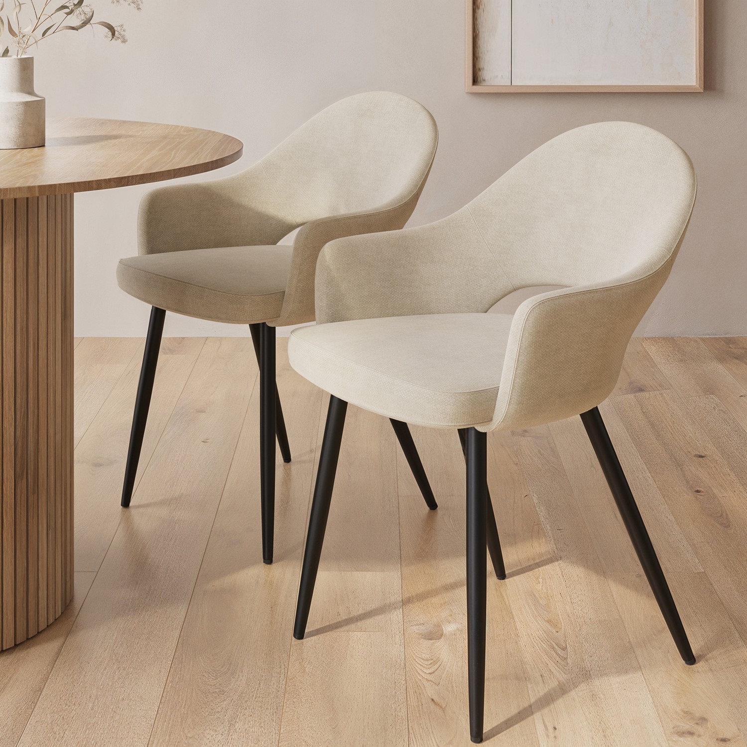 Set of 2 Beige Upholstered Dining Chairs...