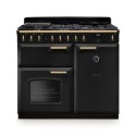 CLDL100DFPCBL/AB1 Rangemaster Classic Deluxe 100cm Dual Fuel Range Cooker - Charcoal Black & Brass