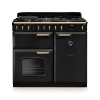 Rangemaster Classic Deluxe 100cm Dual Fuel Range Cooker - Charcoal Black & Brass