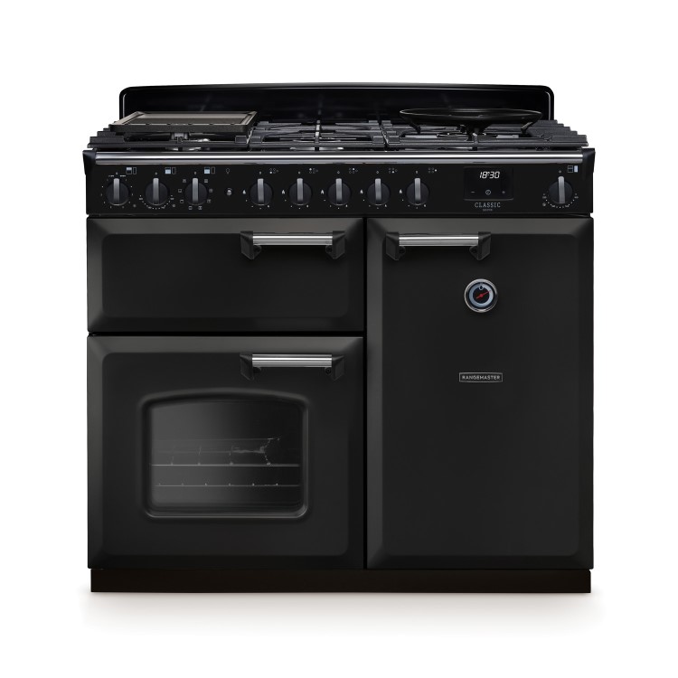 Rangemaster Classic Deluxe 100cm Dual Fuel Range Cooker - Charcoal Black & Chrome