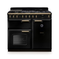 Rangemaster Classic Deluxe 100cm Dual Fuel Range Cooker - Gloss Black & Brass