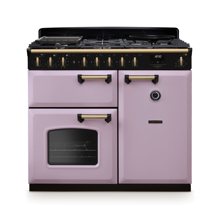 Rangemaster Classic Deluxe 100cm Dual Fuel Range Cooker - Heather & Brass