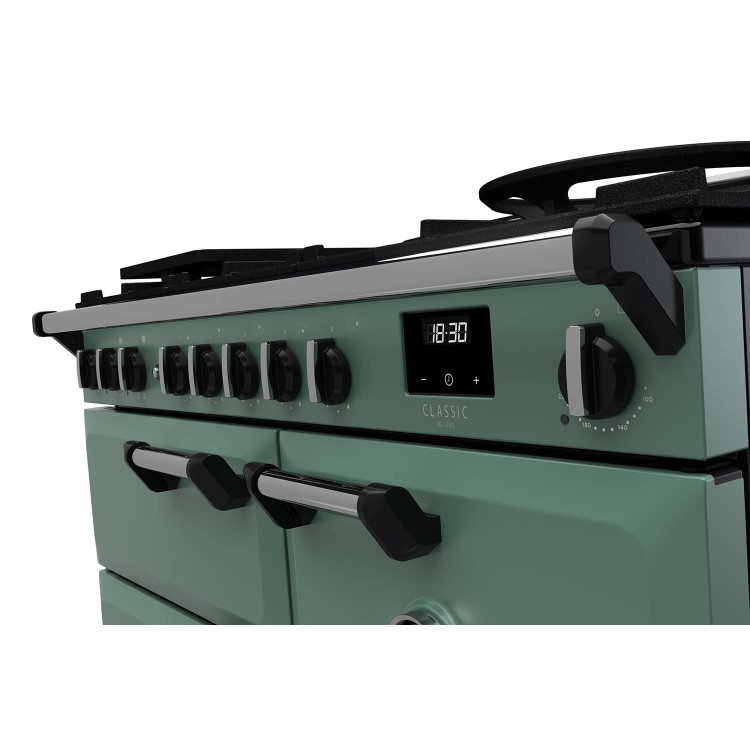 Rangemaster Classic Deluxe 100cm Dual Fuel Range Cooker - Mineral Green & Chrome