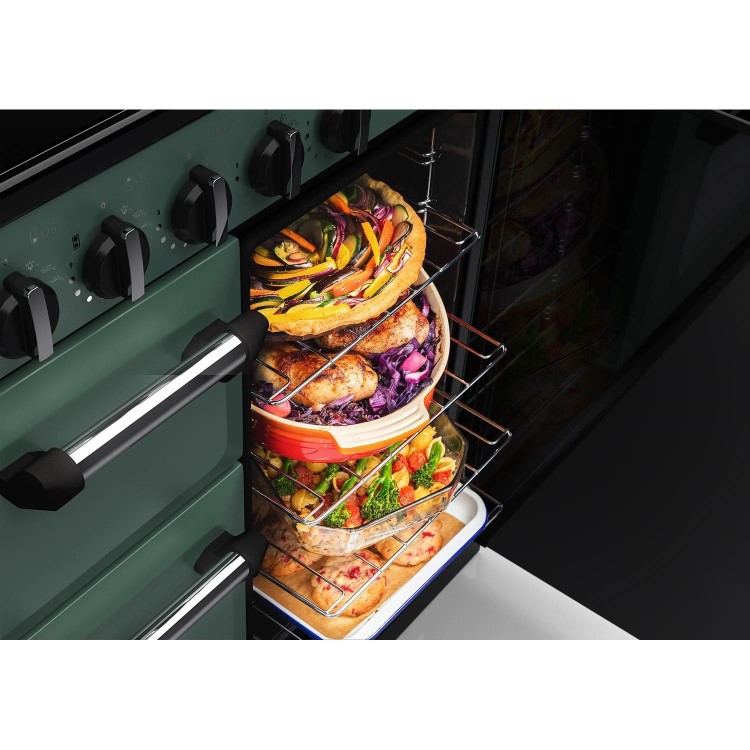 Rangemaster Classic Deluxe 100cm Dual Fuel Range Cooker - Mineral Green & Chrome