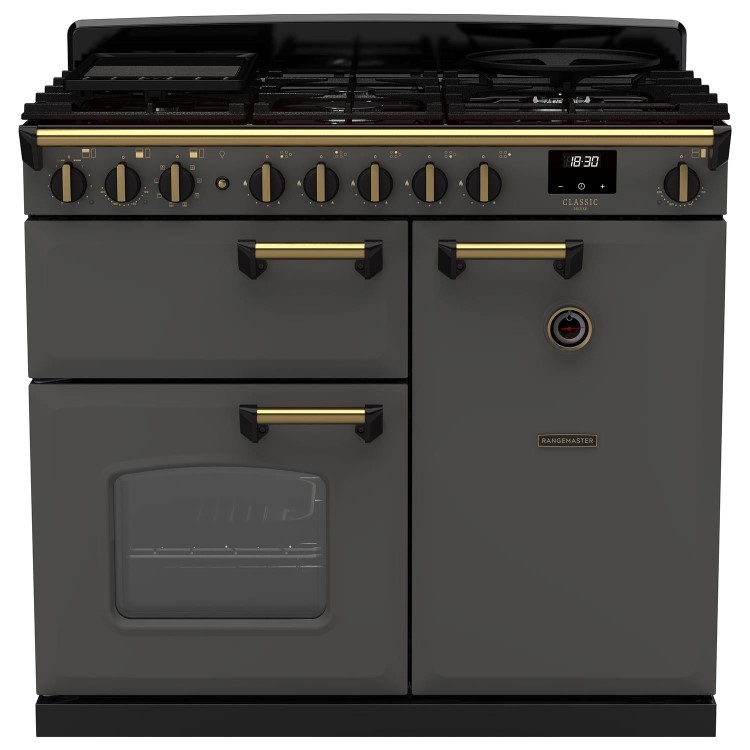 Rangemaster Classic Deluxe 100cm Dual Fuel Range Cooker - Slate & Brass