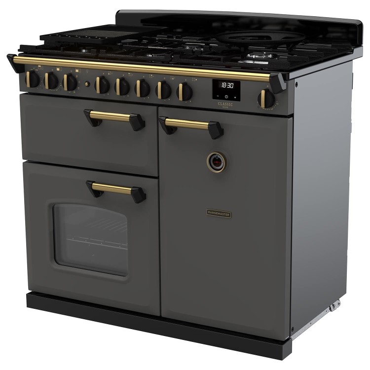 Rangemaster Classic Deluxe 100cm Dual Fuel Range Cooker - Slate & Brass