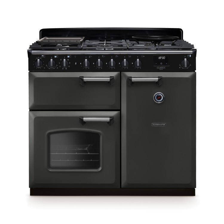 Rangemaster Classic Deluxe 100cm Dual Fuel Range Cooker - Slate & Chrome