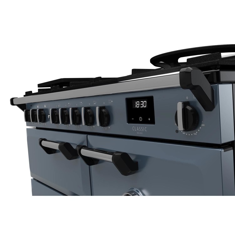 Rangemaster Classic Deluxe 100cm Dual Fuel Range Cooker - Stone Blue & Chrome