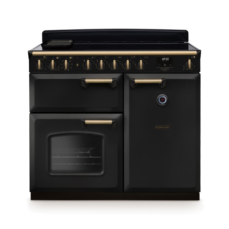 Rangemaster Classic Deluxe 100cm Induction Range Cooker - Charcoal Black & Brass