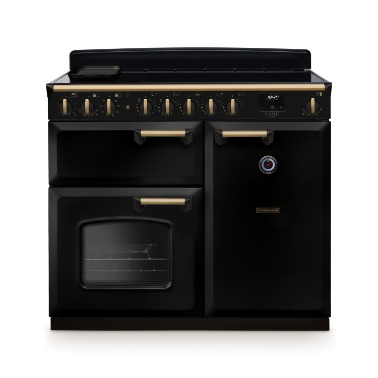Rangemaster Classic Deluxe 100cm Induction Range Cooker - Gloss Black & Brass
